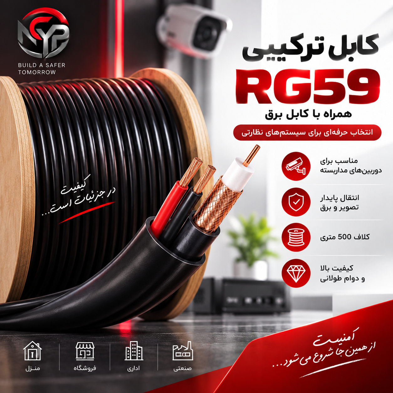 کابل ترکیبی دوربین مداربسته RG59